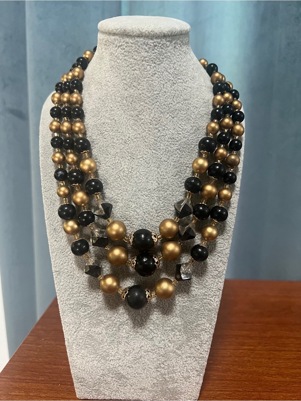 JAPAN Black and Gold Multi-Strand Beaded Necklace